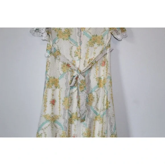 Vintage Floral Prairie Peasant Lace Maxi Dress Bridgeton Ivory Women's 13 H14102 - Picture 10 of 11